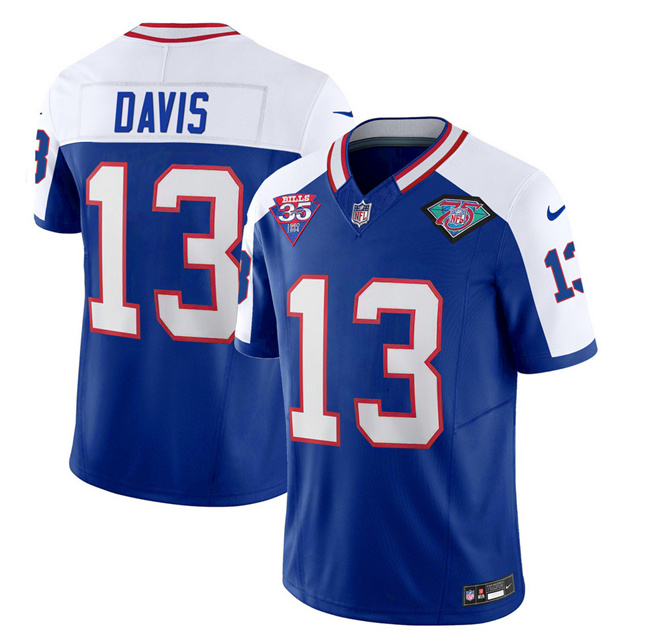 Men's Buffalo Bills #13 Gabe Davis Blue/White 2023 F.U.S.E. 75th Anniversary Throwback Vapor Untouchable Limited Football Stitched Jersey